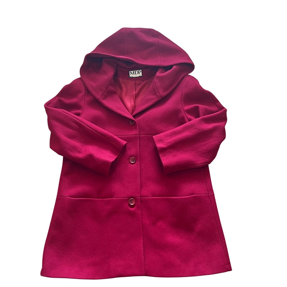 Mario De Pinto Vintage Pink Wool Blend Hooded Coat Made in USA Fuchsia Magenta